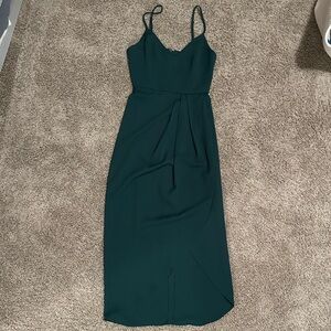Lulu's Deep Green Midi Dress with Spaghetti Straps
